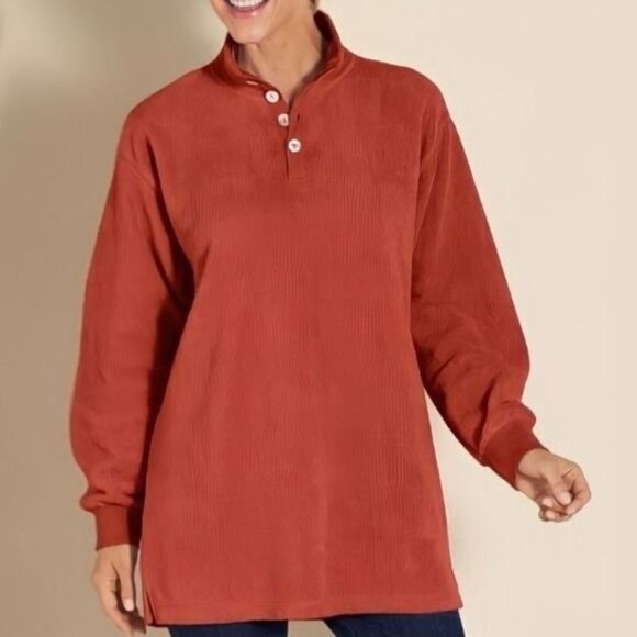 New Soft Surroundings Orange Fleece Cuddle Pullover PXL - Picture 1 of 12